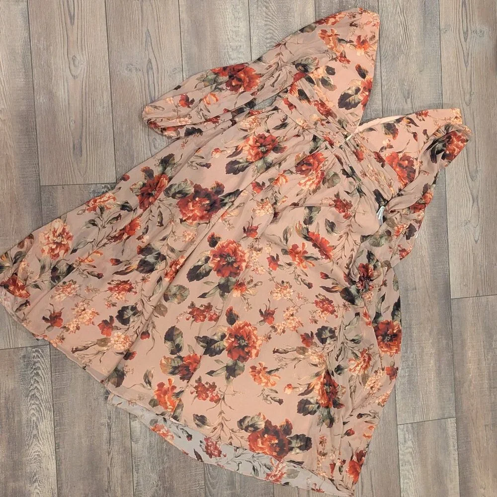 NWT Azazie Stevie Midi Dress Mauve Floral Elegant Fairycore Sheer Chiffon 12 - Picture 12 of 13